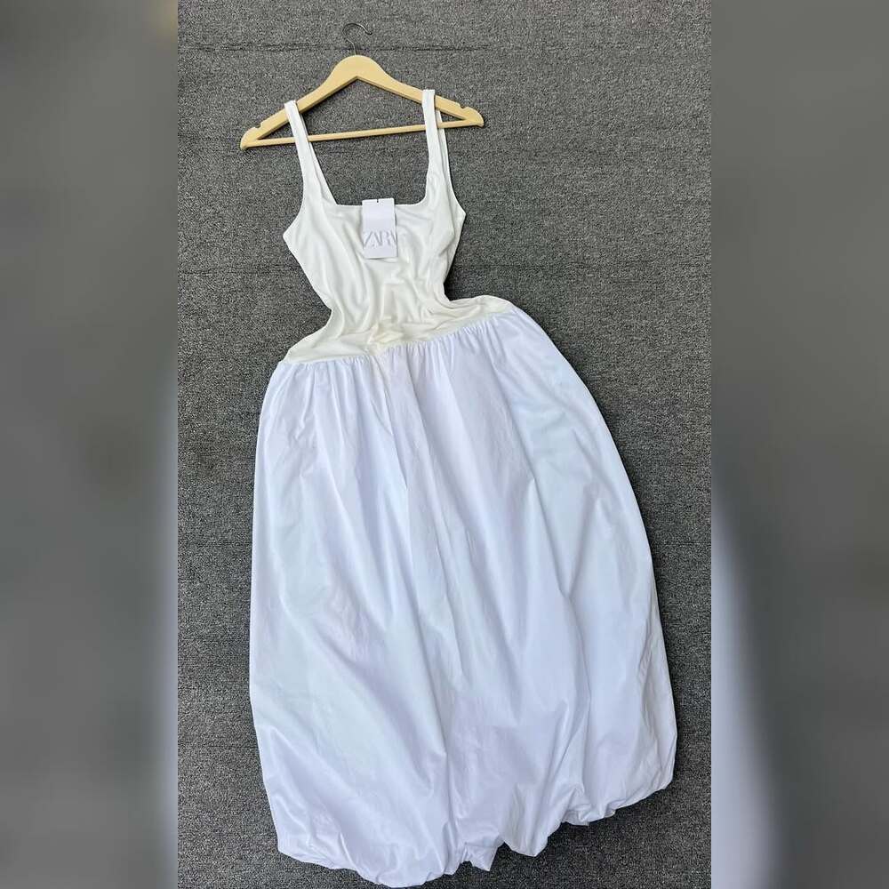 ZARA White Balloon Midi Dress NWT Knit Bodice Cotton Poplin Skirt M - Picture 15 of 16